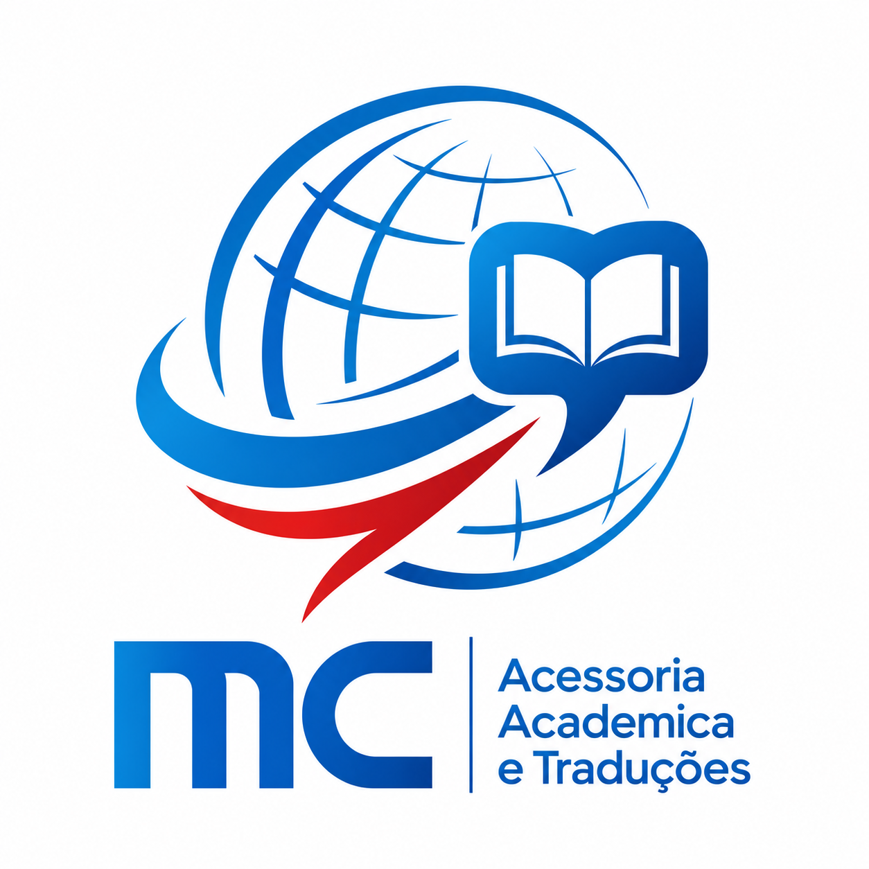Logótipo MC Acessoria Academica e Traduções no rodapé: consultoria académica, revisão científica e tradução especializada